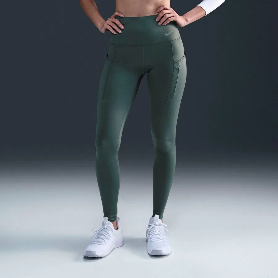 Спортивные леггинсы с высокой посадкой и карманами Go Firm-Support High-Waisted With Pockets Running Nike, Зеленый — фото 2