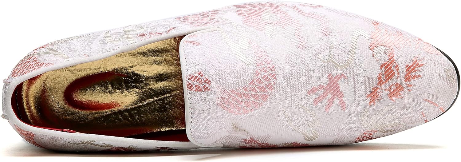 Мокасины Santimon Mens Penny с вышивкой, повседневные слипоны для вождения, свадебные и праздничные туфли, розовые шлепанцы — фото 3