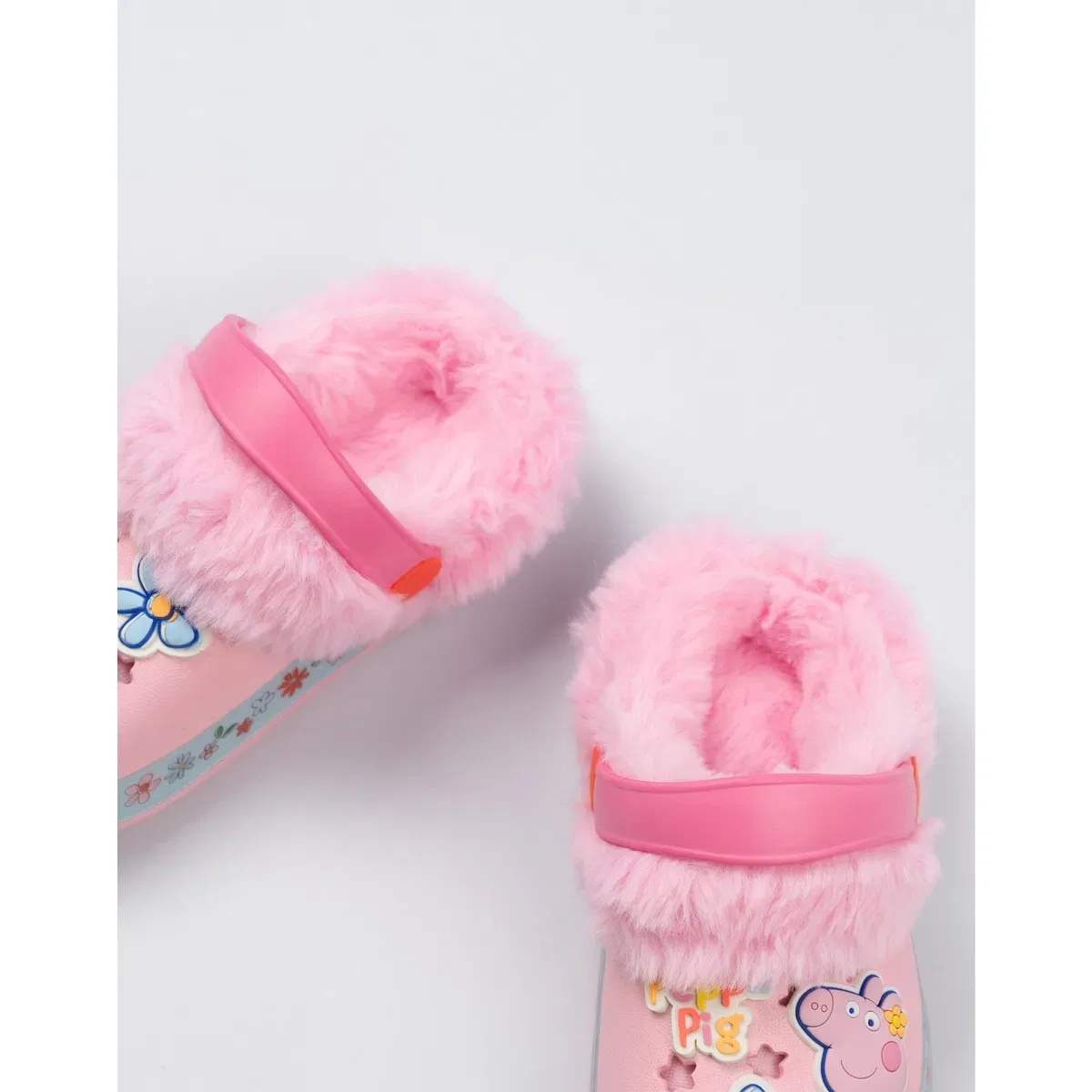 Детские сабо для девочек с мехом Flowers Peppa Pig, Pink — фото 3