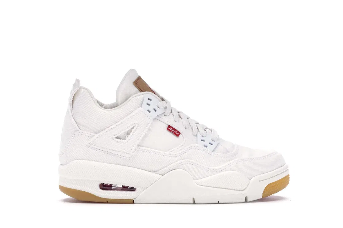 Детские кроссовки Lifestyle с джинсовым верхом Jordan 4 Retro Levis White (GS) (Levis Tag), White/White-White
