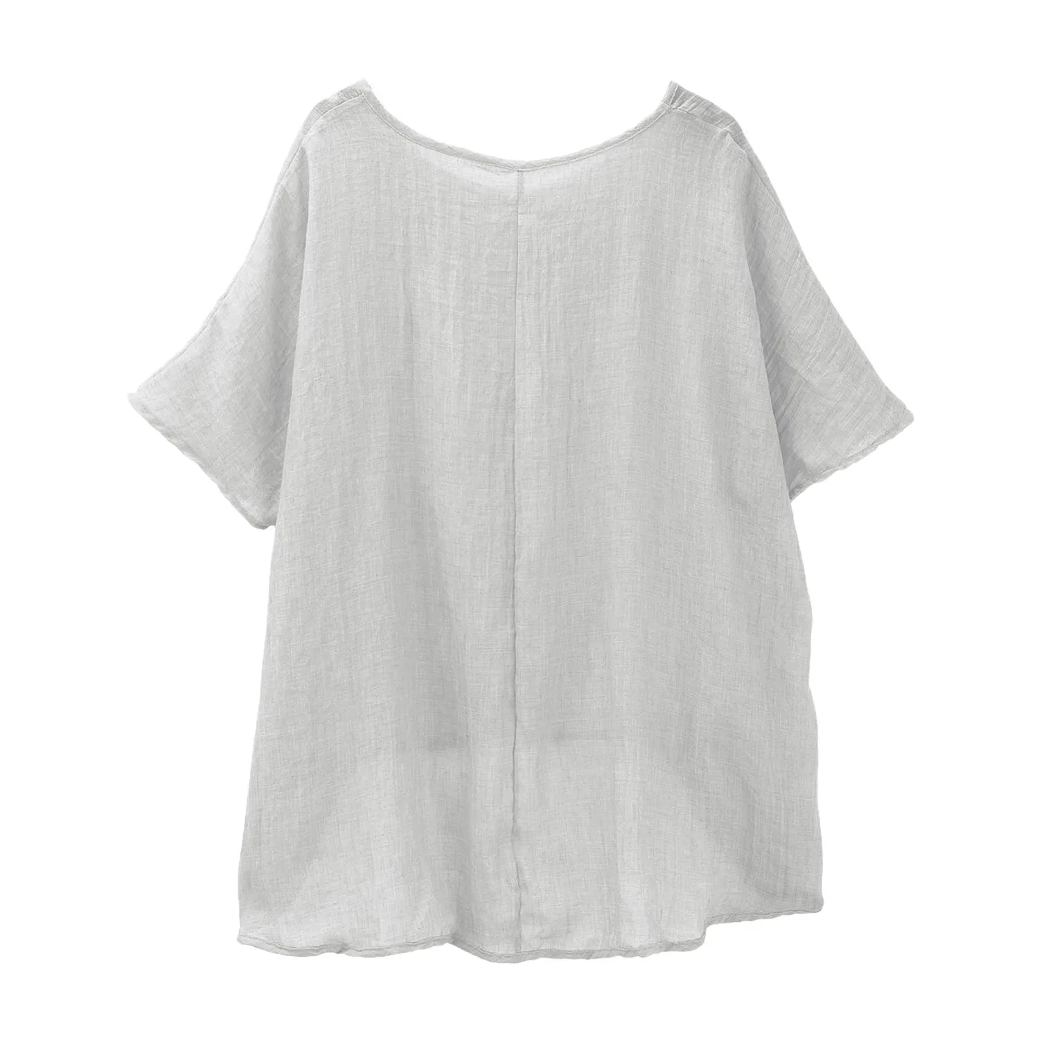 Женская футболка с коротким рукавом из льна Women Long T Shirts Summer Short Sleeve Solid Color Casual Linen Tops Plus Size, White — фото 3