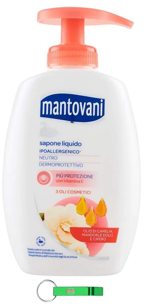 Жидкое мыло для рук и лица Mantovani 3 Oli Cosmetici, набор 12 x 300 мл, Sweet Almond Oil, Camellia Oil and Macassar Oil, Beni Culinari
