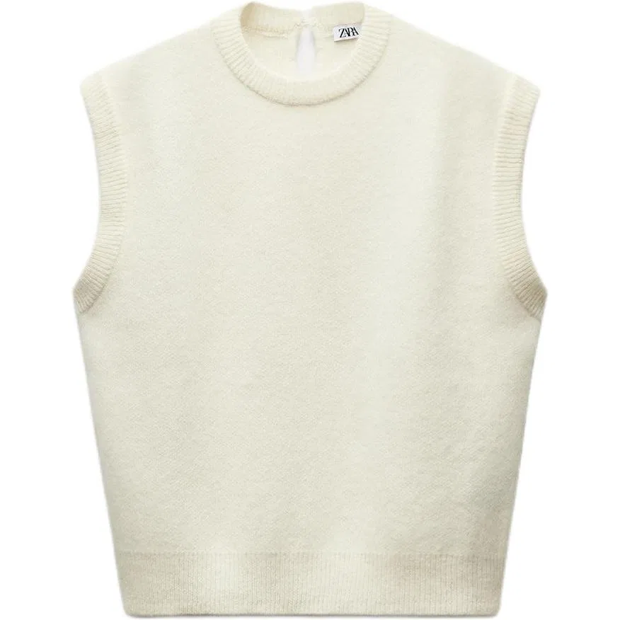Женский топ без рукавов с круглым вырезом Yellow White ZARA, Yellow White