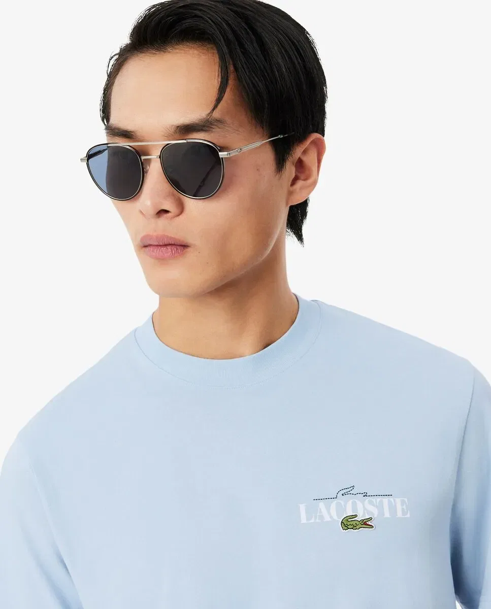 Мужская футболка с коротким рукавом хлопковая Lacoste, Azul Claro — фото 3