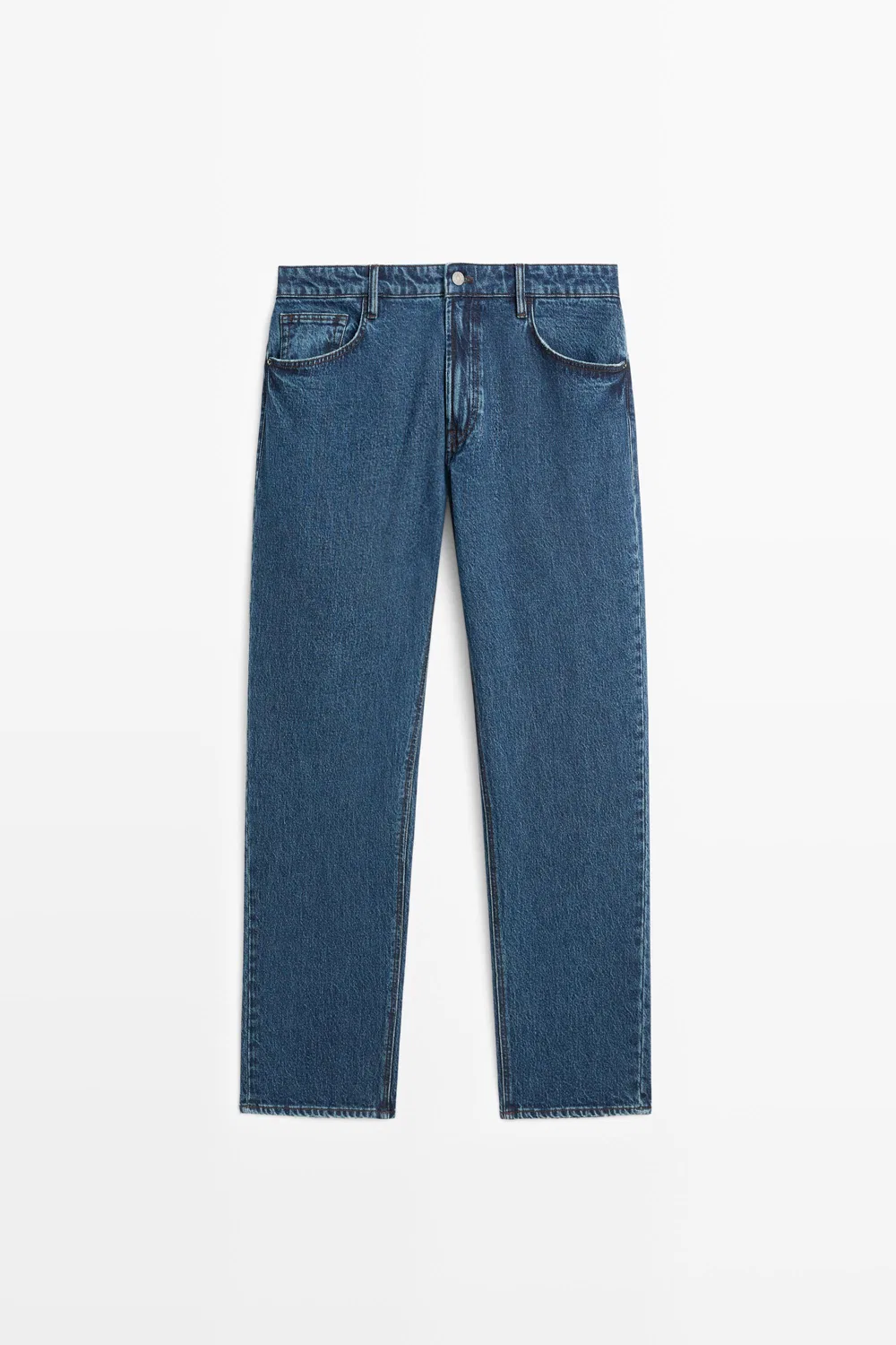 Джинсы Massimo Dutti Stonewashed Tapered-Fit, глубокий синий — фото 2