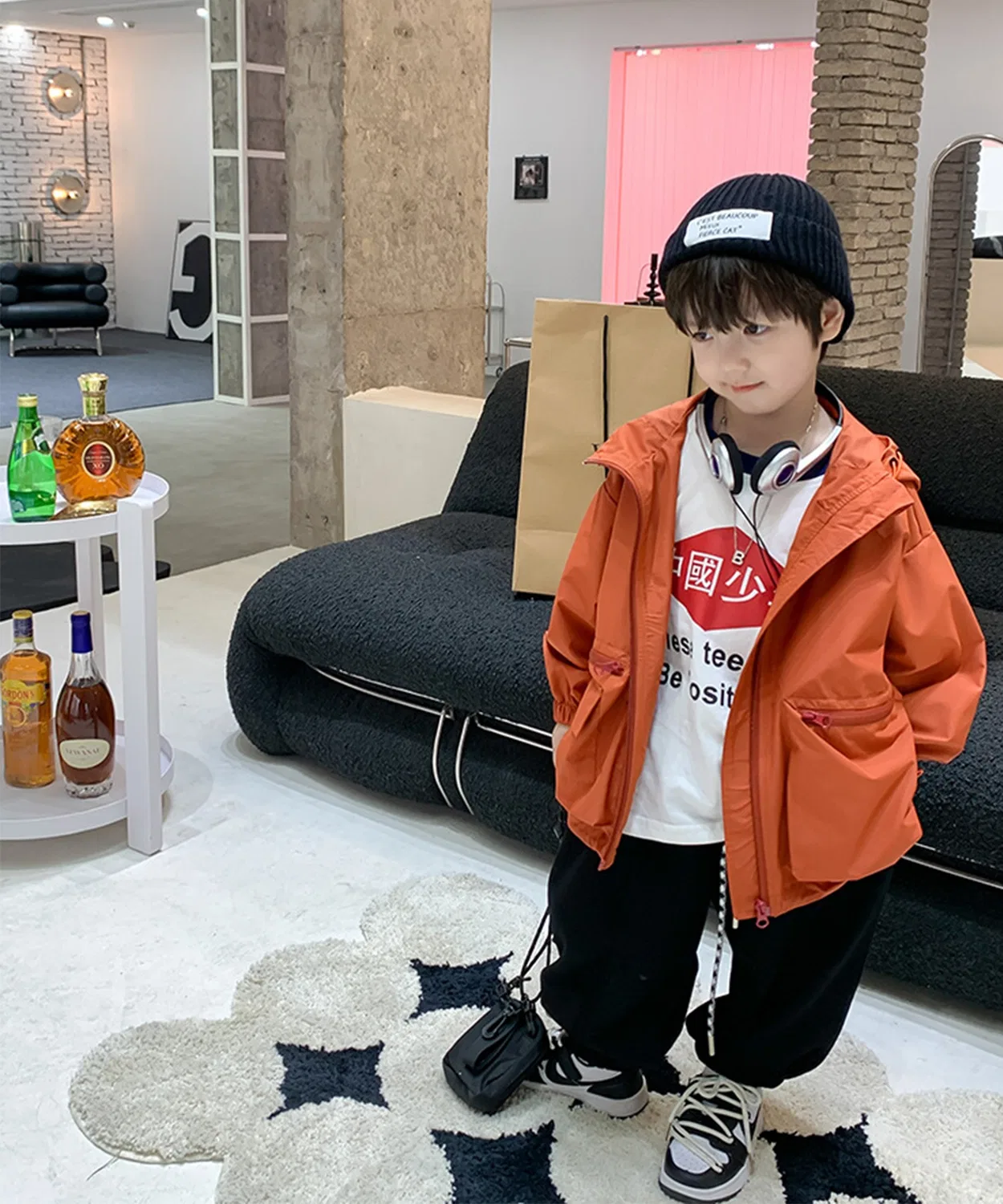 Детская куртка-парка без принта с капюшоном aimoha, Orange