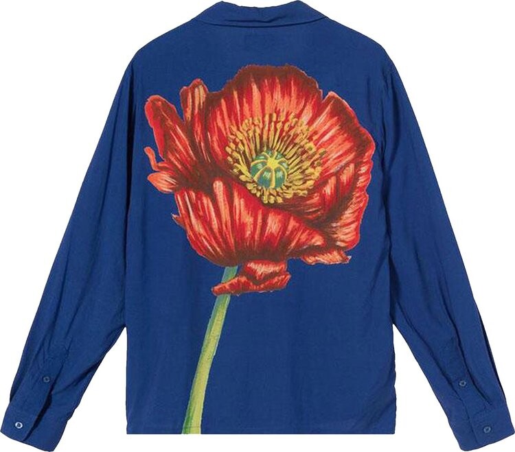 Рубашка Stussy Big Poppy Long-Sleeve Shirt 'Blue', синий — фото 3