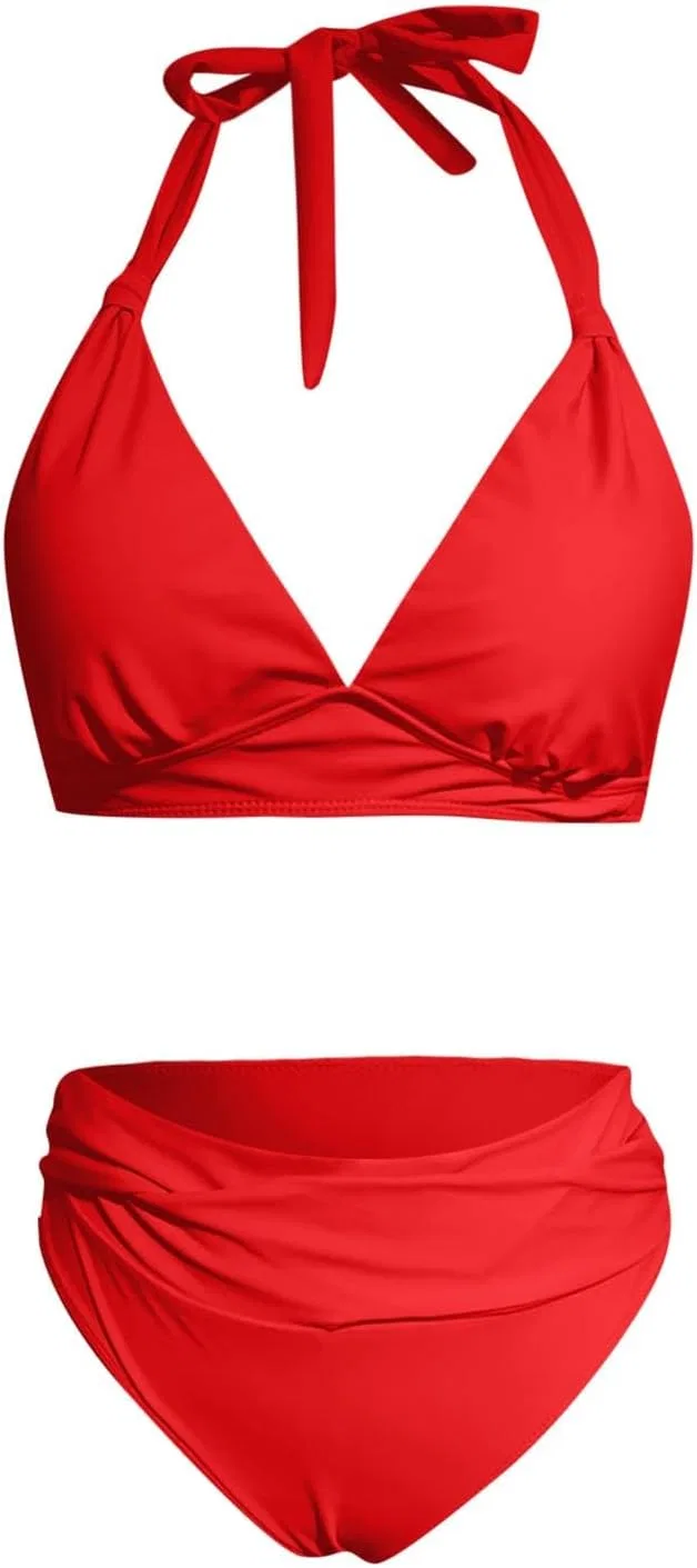 Женский бикини-комплект с V-образным вырезом, Soft, Red — фото 3