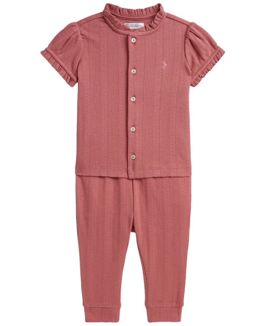 Комплект из топа и леггинсов с рюшами и ажурным вязанием Polo Ralph Lauren, Canvas Pink