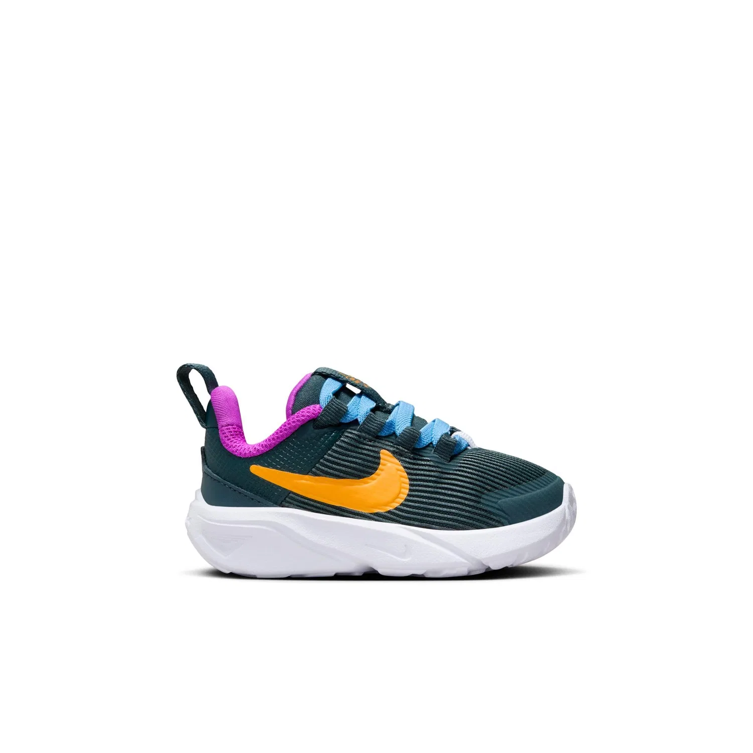 Детские кроссовки для мальчиков с вертикальным трикотажным рисунком Star Runner 4 NIKE, Deep Jungle Sundial Hyper Violet — фото 4