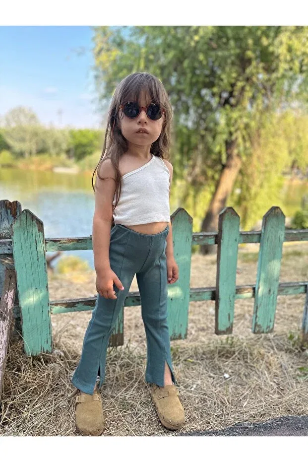 Детские леггинсы для девочек с разрезом Oil Ribbed Spanish Slit Leg Eyc Baby, Oil Blue — фото 2