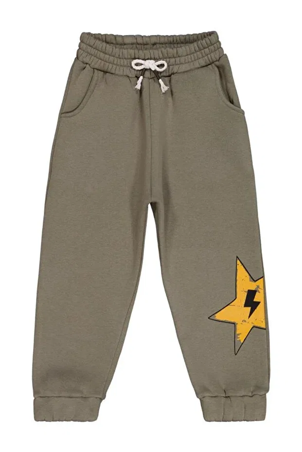 Детские спортивные штаны для мальчиков с принтом Yıldız printed ornamental laced, Civil Boys, Khaki