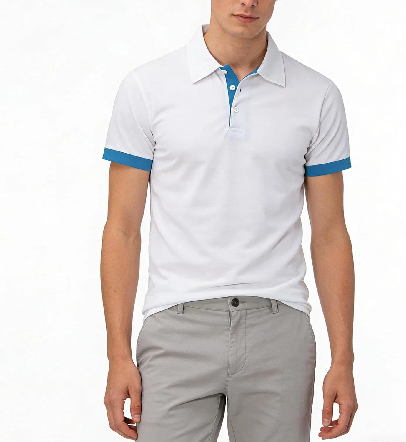 Мужская футболка-поло с коротким рукавом, классический крой, Slim Fit, белый — фото 3