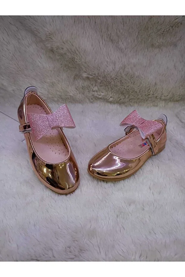 Детские балетки для девочек с блестящим покрытием Özgür Kids, Rose Bronze — фото 3