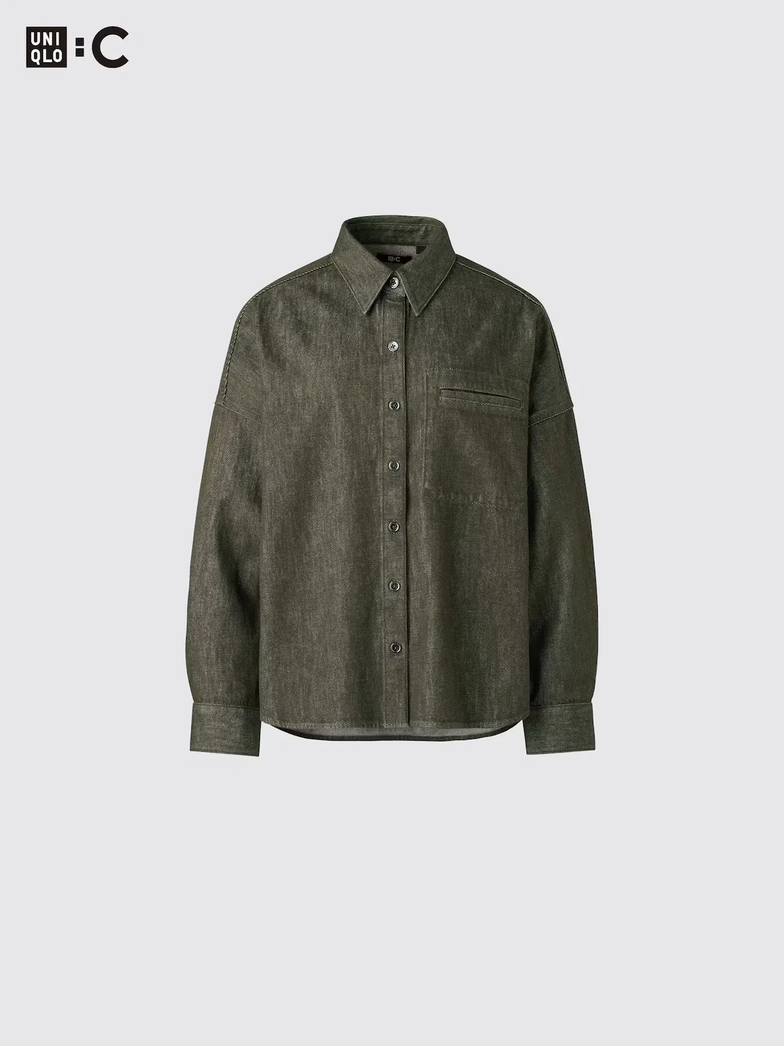 Рубашка Uniqlo, свободный крой, оливковый — фото 3