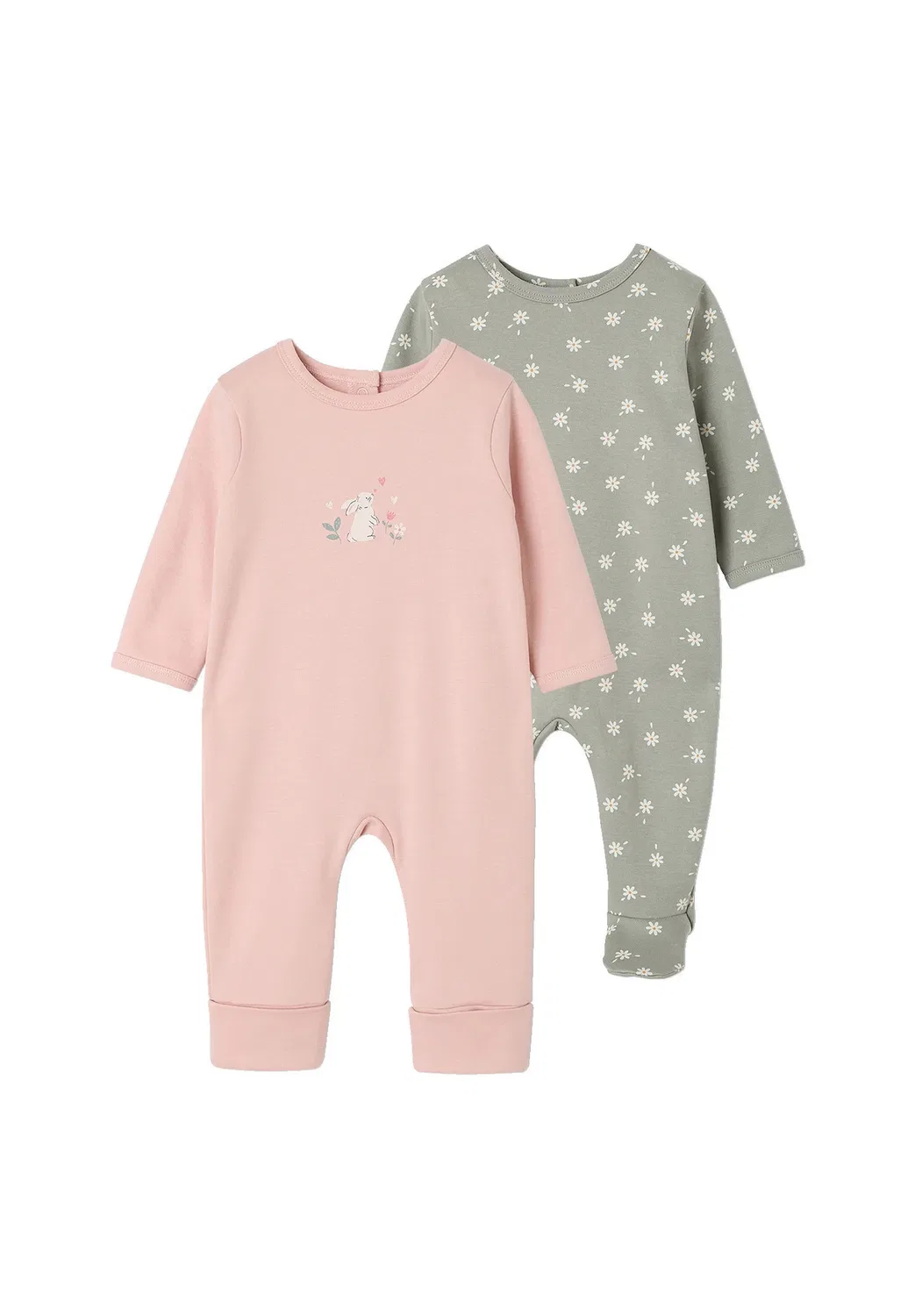 2Er-Pack baby schlafanzüge mit hase- und blumen-motiven - пижамы Vertbaudet, Salbeigrün