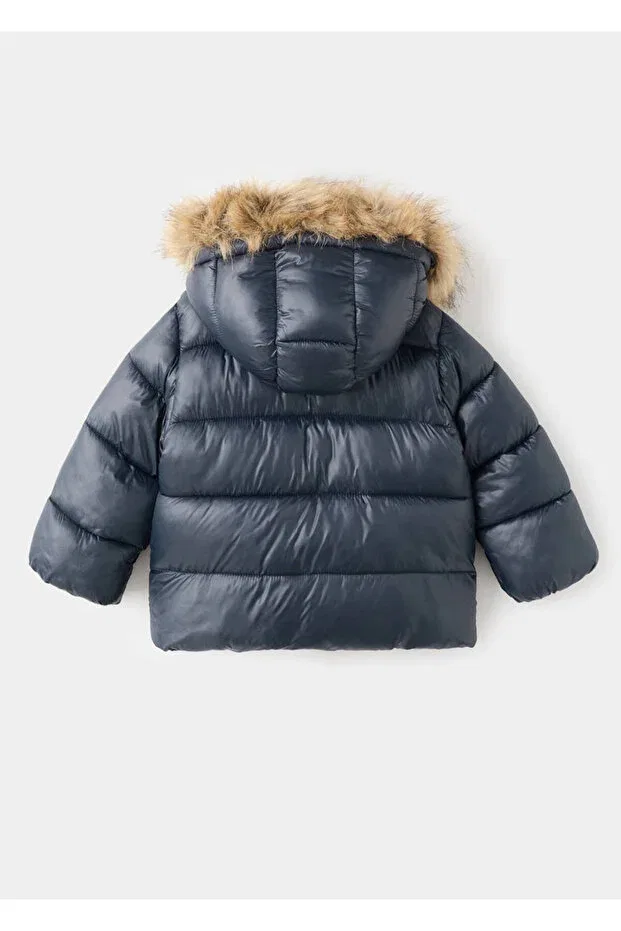Детское пальто для девочек с капюшоном Mango Baby, Navy Blue — фото 4