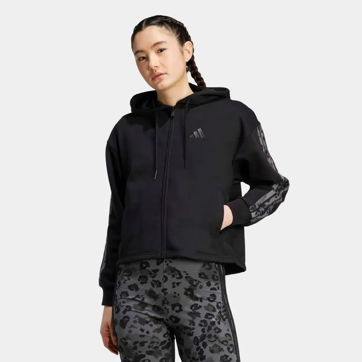Женская худи с принтом Animal Print 3 bandas adidas, Negro