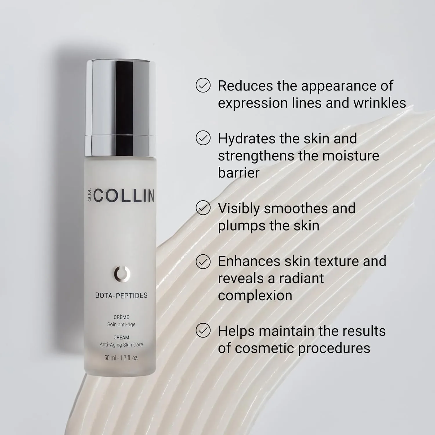 Крем для лица G.M. Collin — Bota-Peptides | Антивозрастной увлажняющий с пептидами | Укрепляющий для кожи | Увлажняет — фото 3