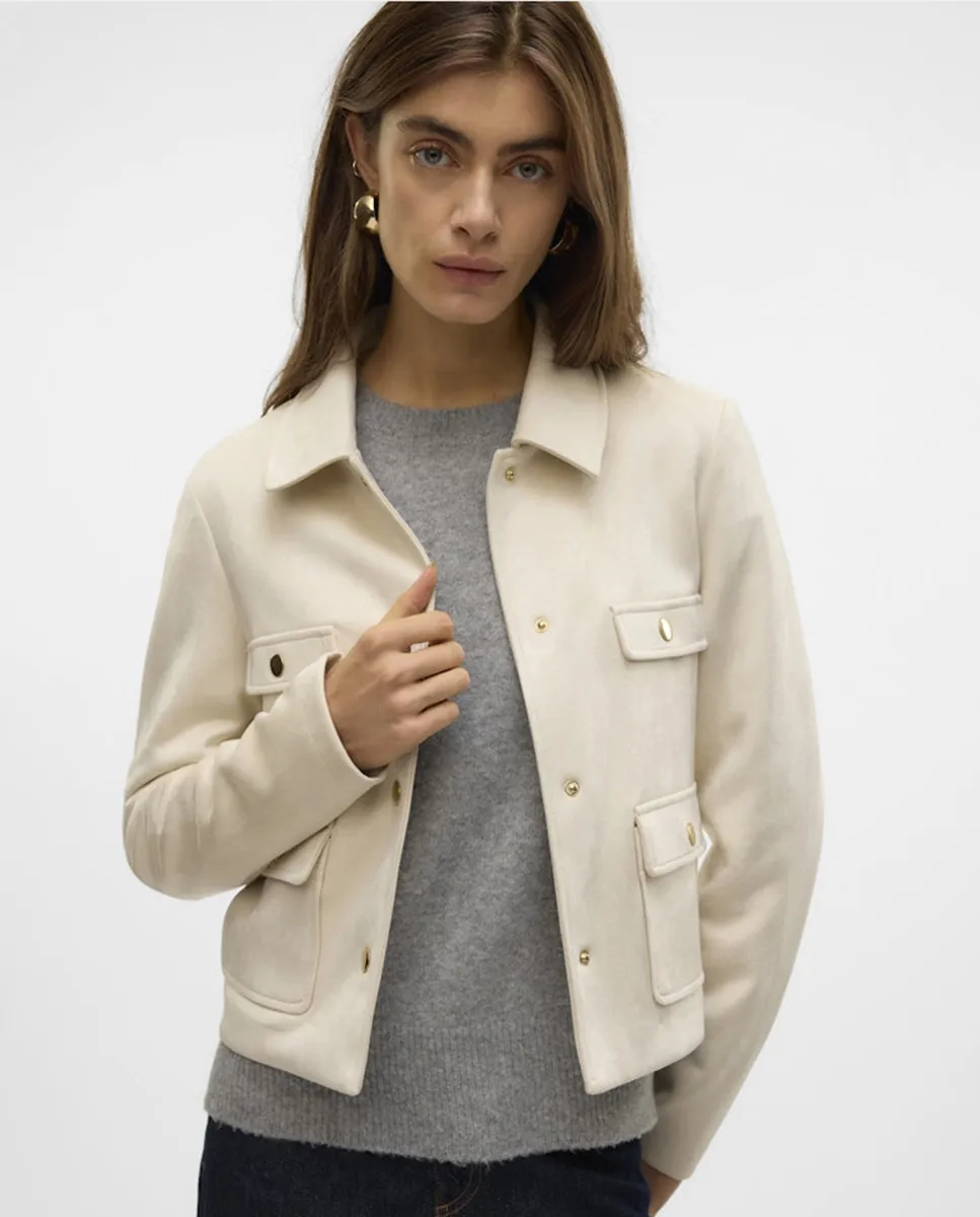 

Женская замшевая куртка с золотой пуговицей Vero Moda, белый