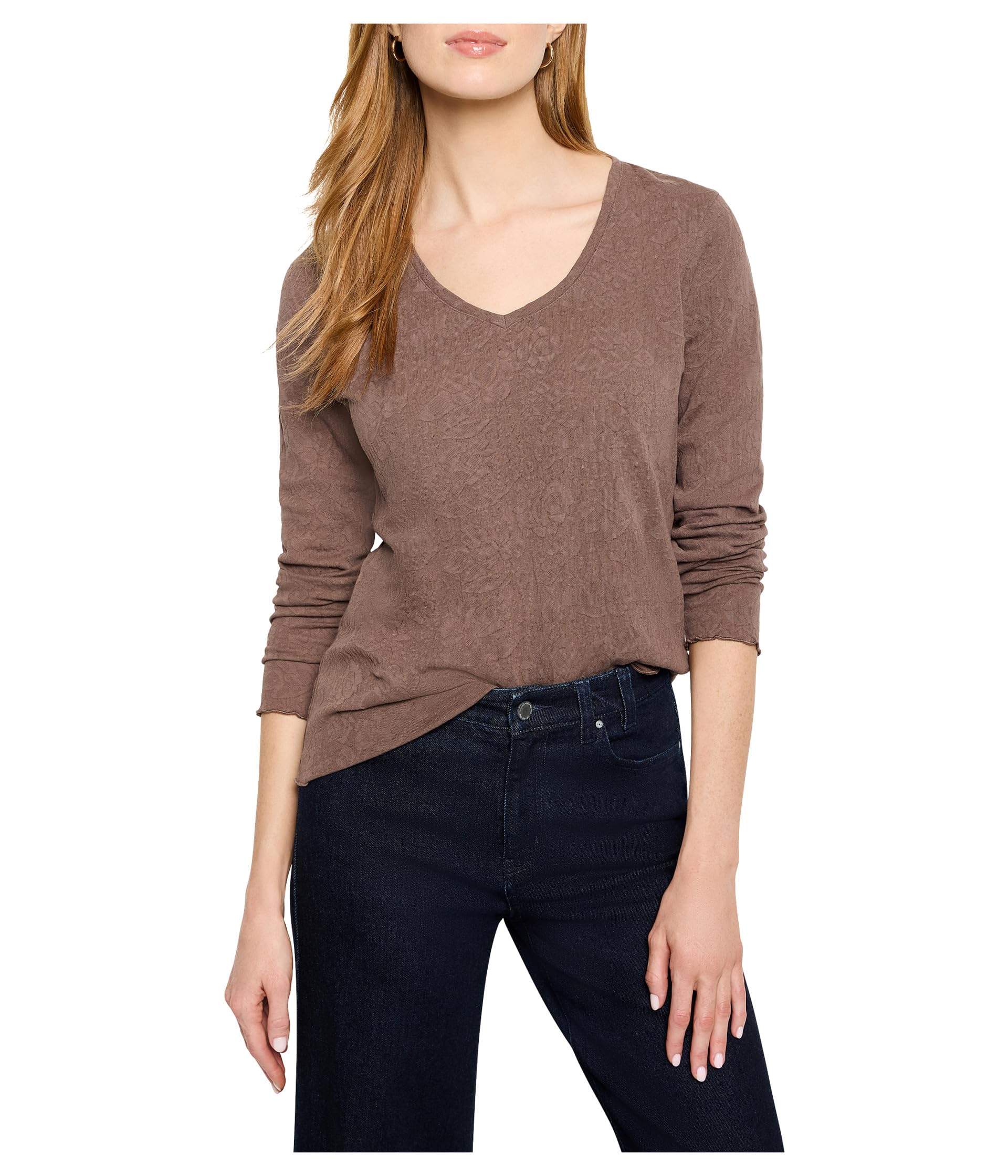 

Футболка NIC+ZOE Lace Knit V-Neck T-Shirt, цвет Cocoa