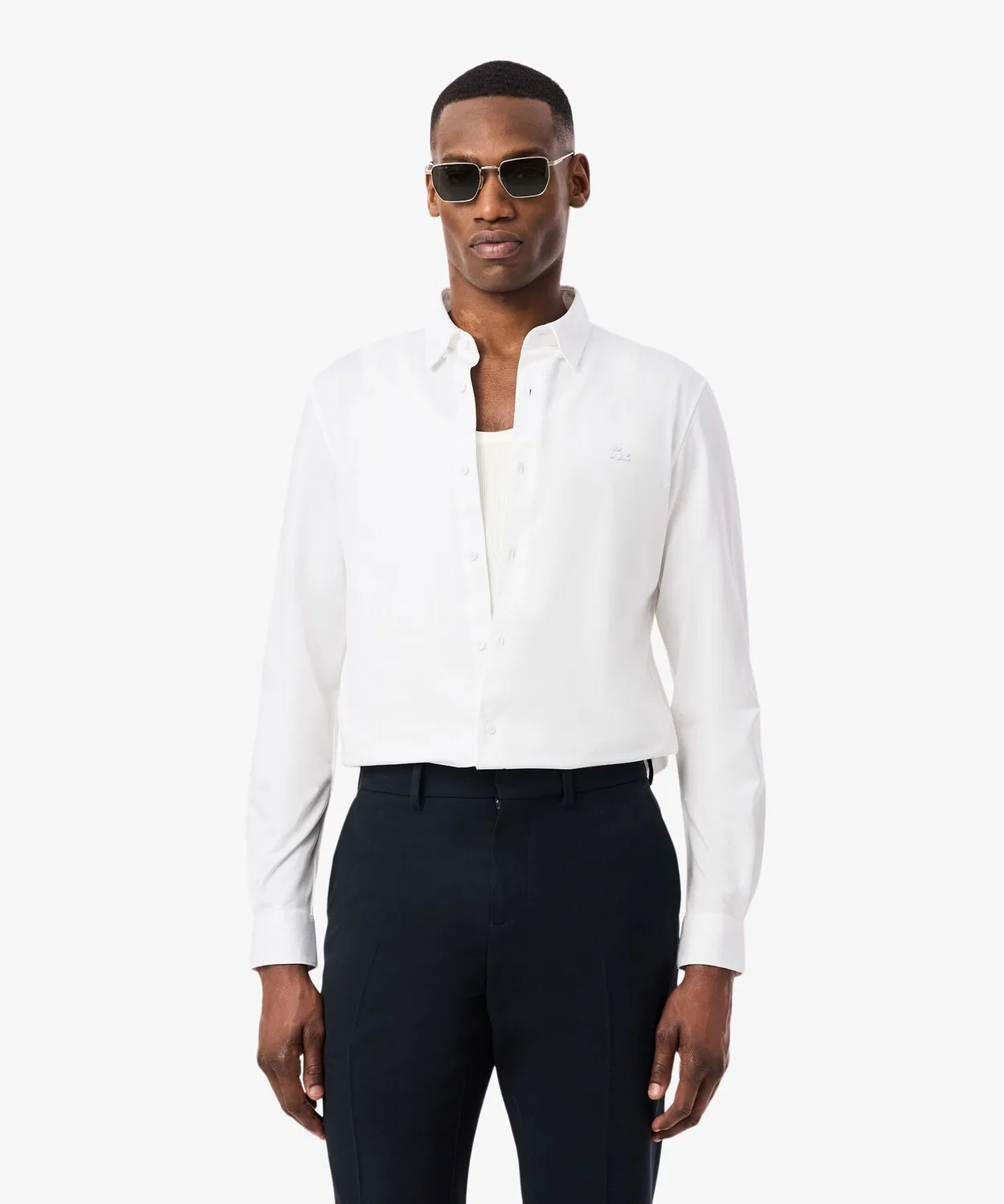 Мужская slim-fit рубашка с длинным рукавом белая LACOSTE, Белый — фото 2