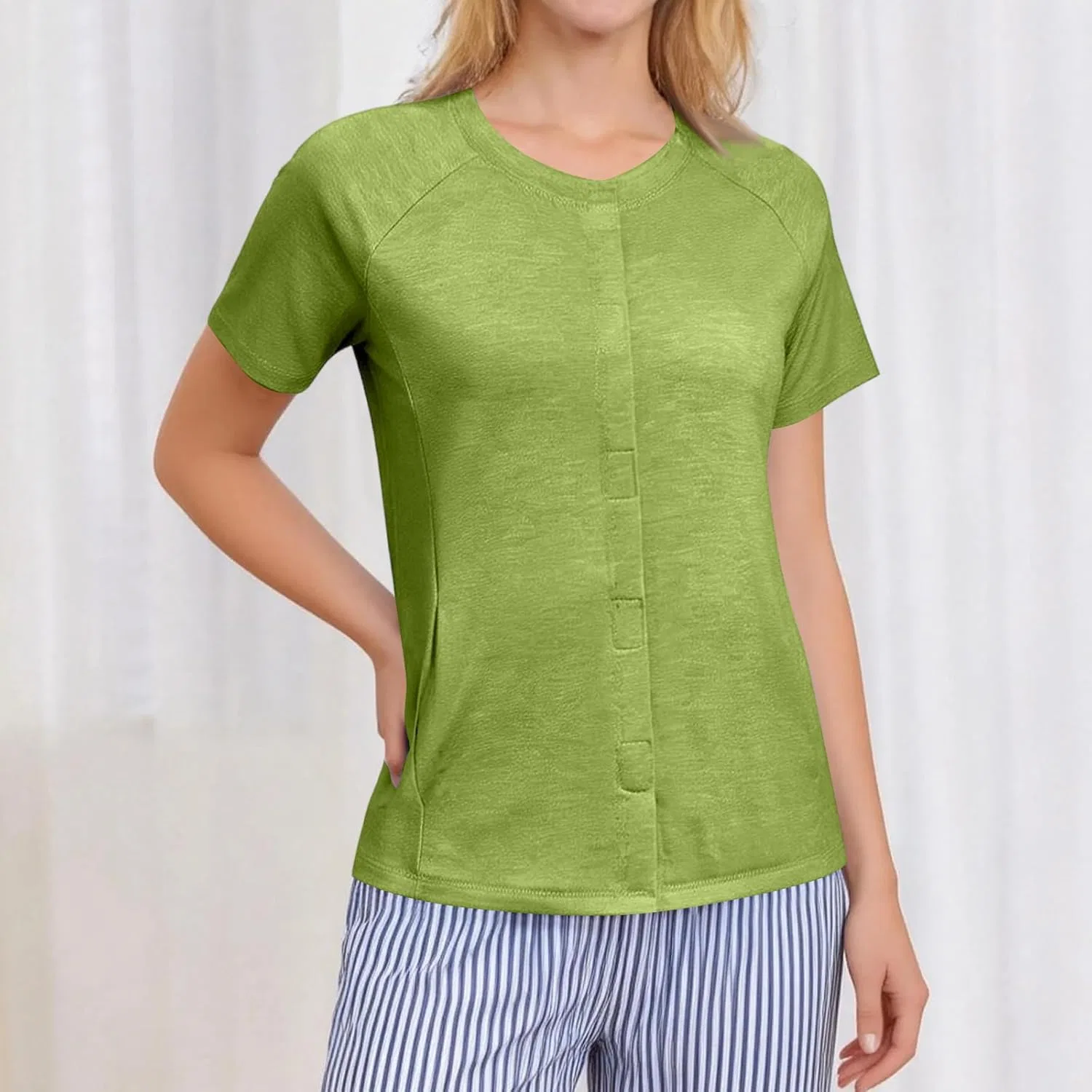 Женская мастэктомическая рубашка с карманами для дренажей, Short Sleeve, 1-light Green — фото 3