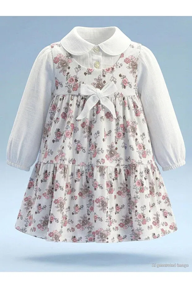 Детское платье для девочек с длинным рукавом Bow-Tie dress Civil Baby, Ecru