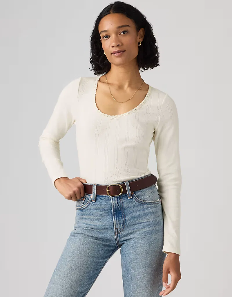 Топ ажурный с длинными рукавами Dry Goods Pointelle Lace LS Levi's, silver heath/белый — фото 4