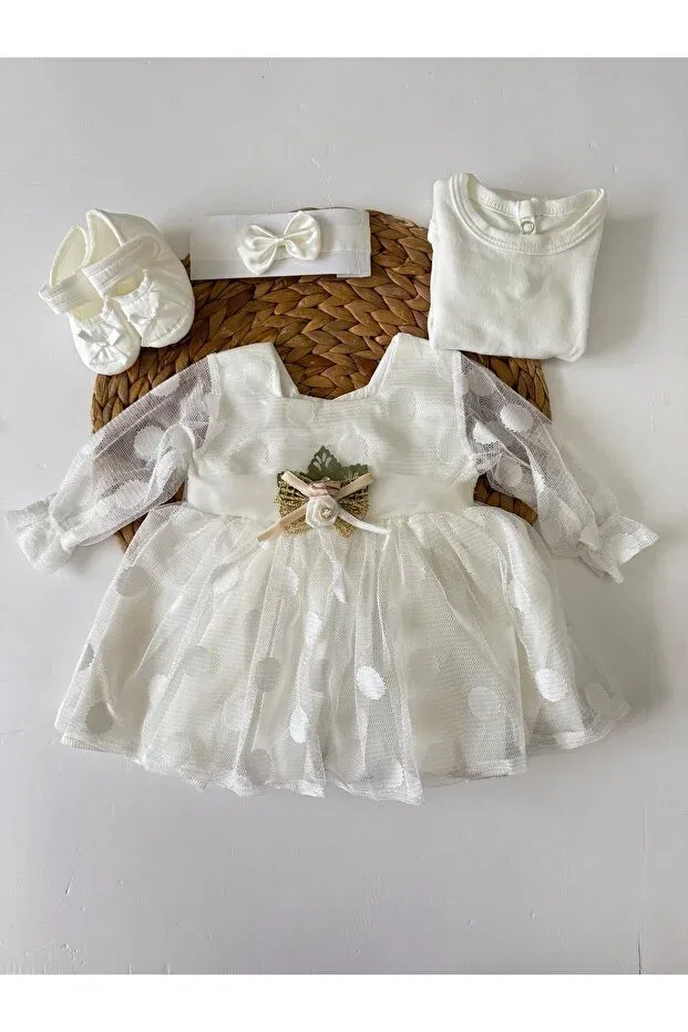 Комплект одежды для новорожденных с кружевом Mawlid Dress Pileki Baby, White — фото 2
