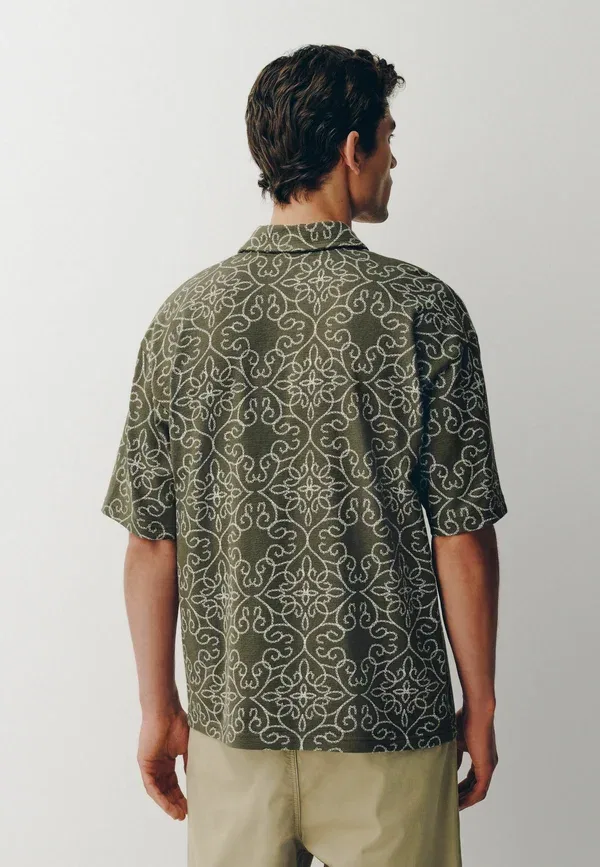 Футболка поло хлопковая Regular fit textured short sleeve polo shirts Next, Khaki Green Craft, зеленый/хаки — фото 3