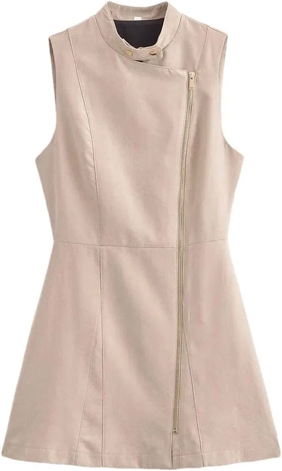 Женское мини-платье А-силуэта без рукавов Simple Retro, Khaki