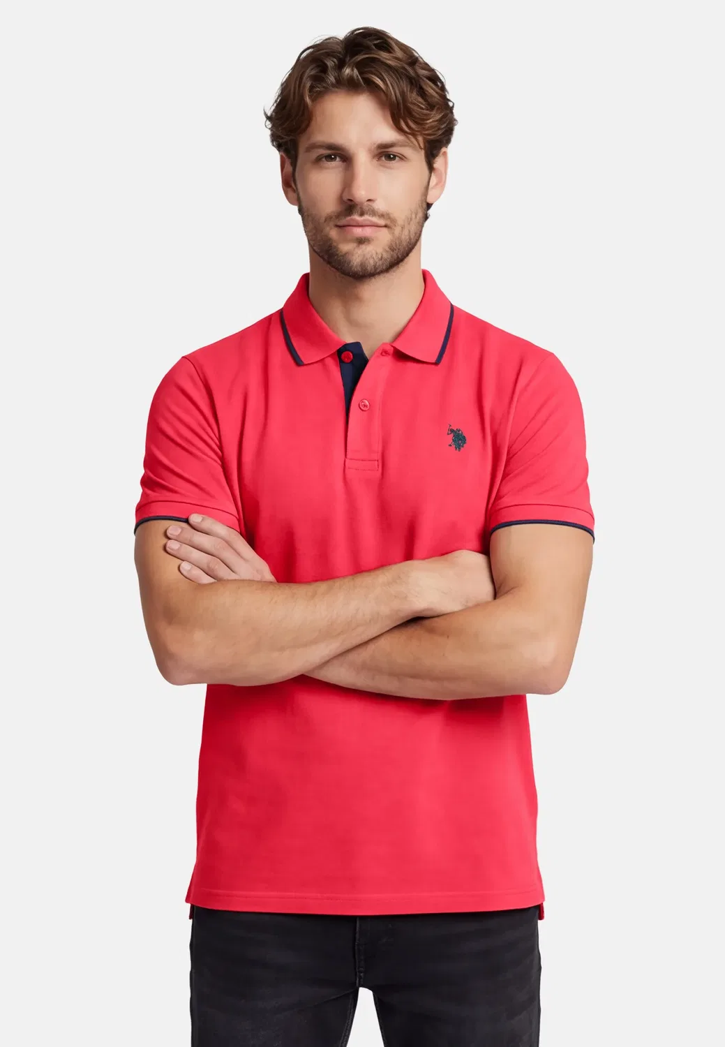 Мужское поло классический крой U.S. Polo Assn., Coral-Navy — фото 2