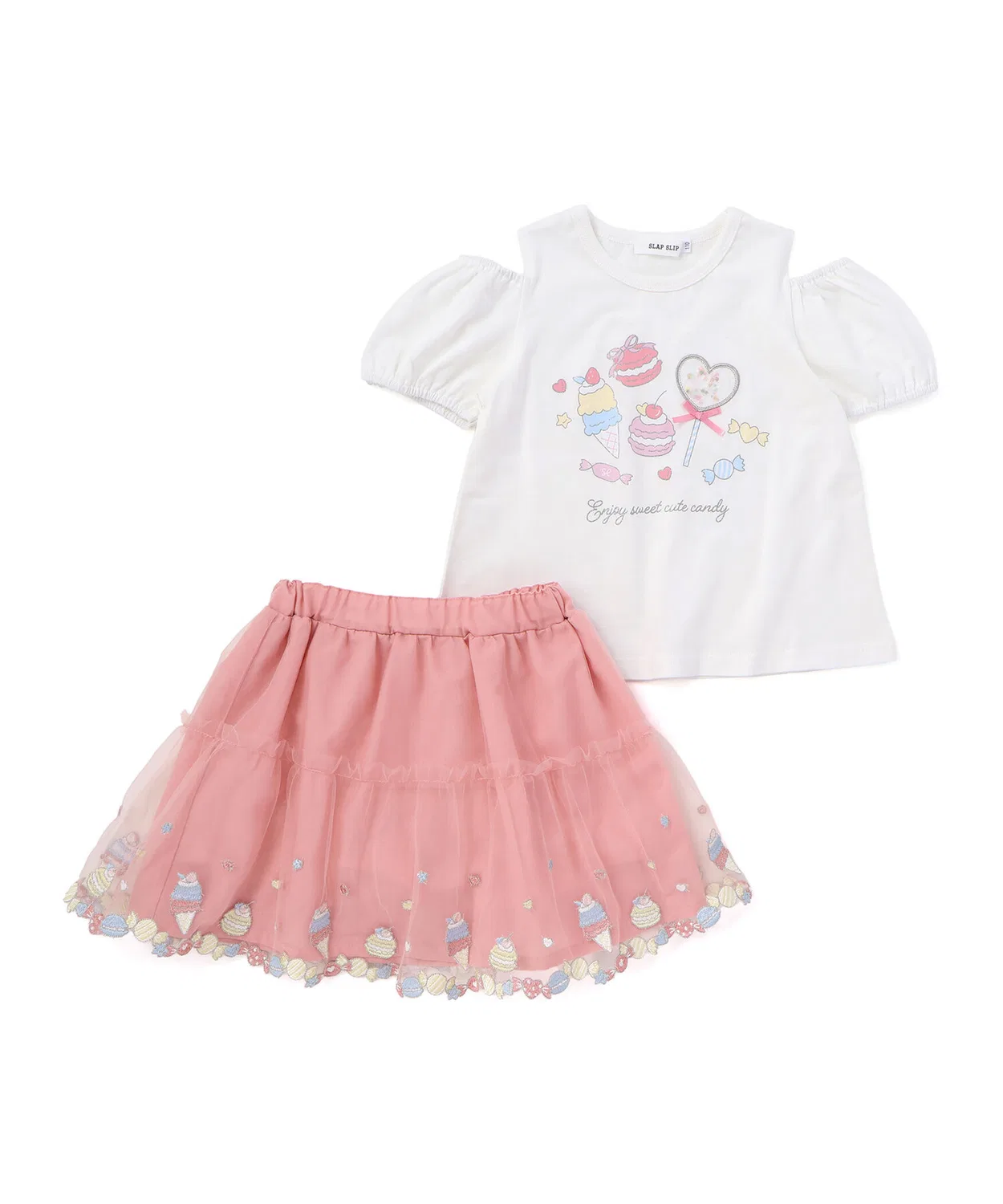 Детский комплект для девочек с вышивкой и принтом, модель Sweets Embroidery SLAP SLIP, White — фото 4