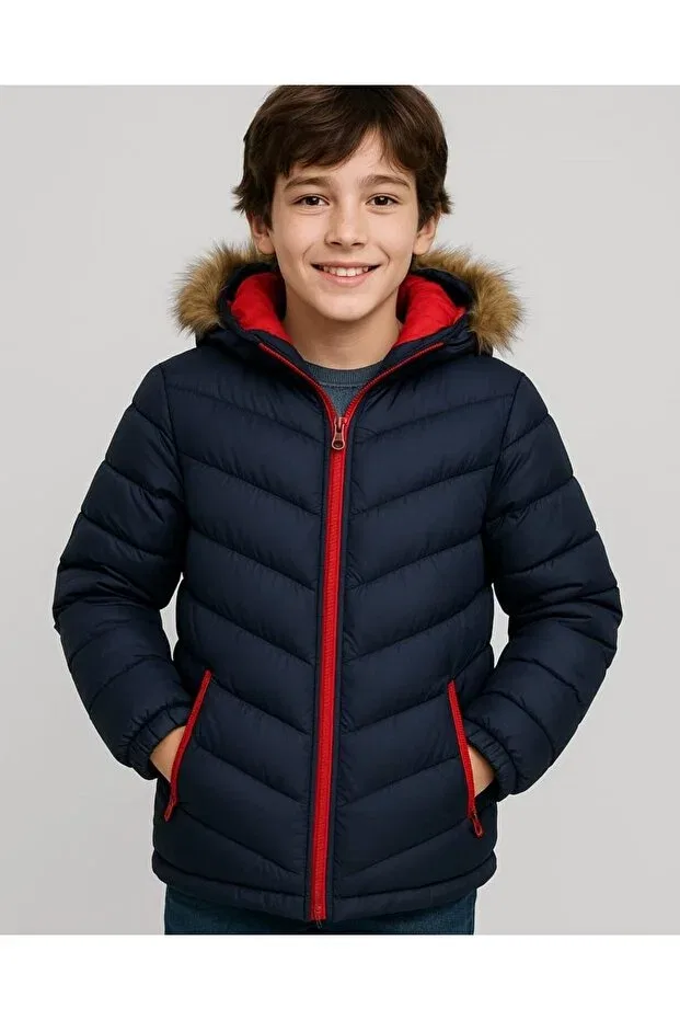 Детский зимнее пуховик для девочек с капюшоном Xboss, Navy Blue