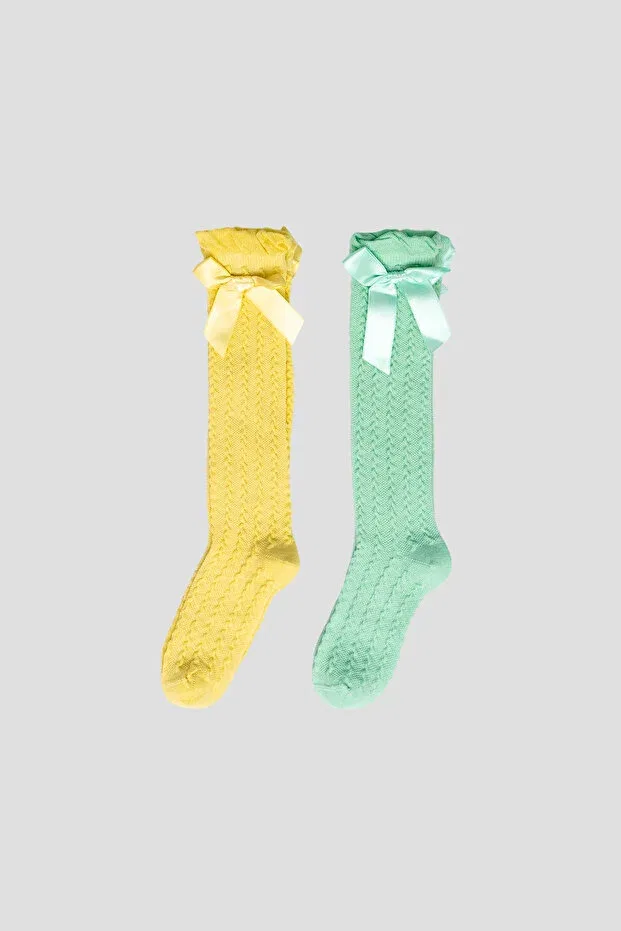 Детские гольфы с кружевом 2 пары Defne Baby, Turquoise Yellow