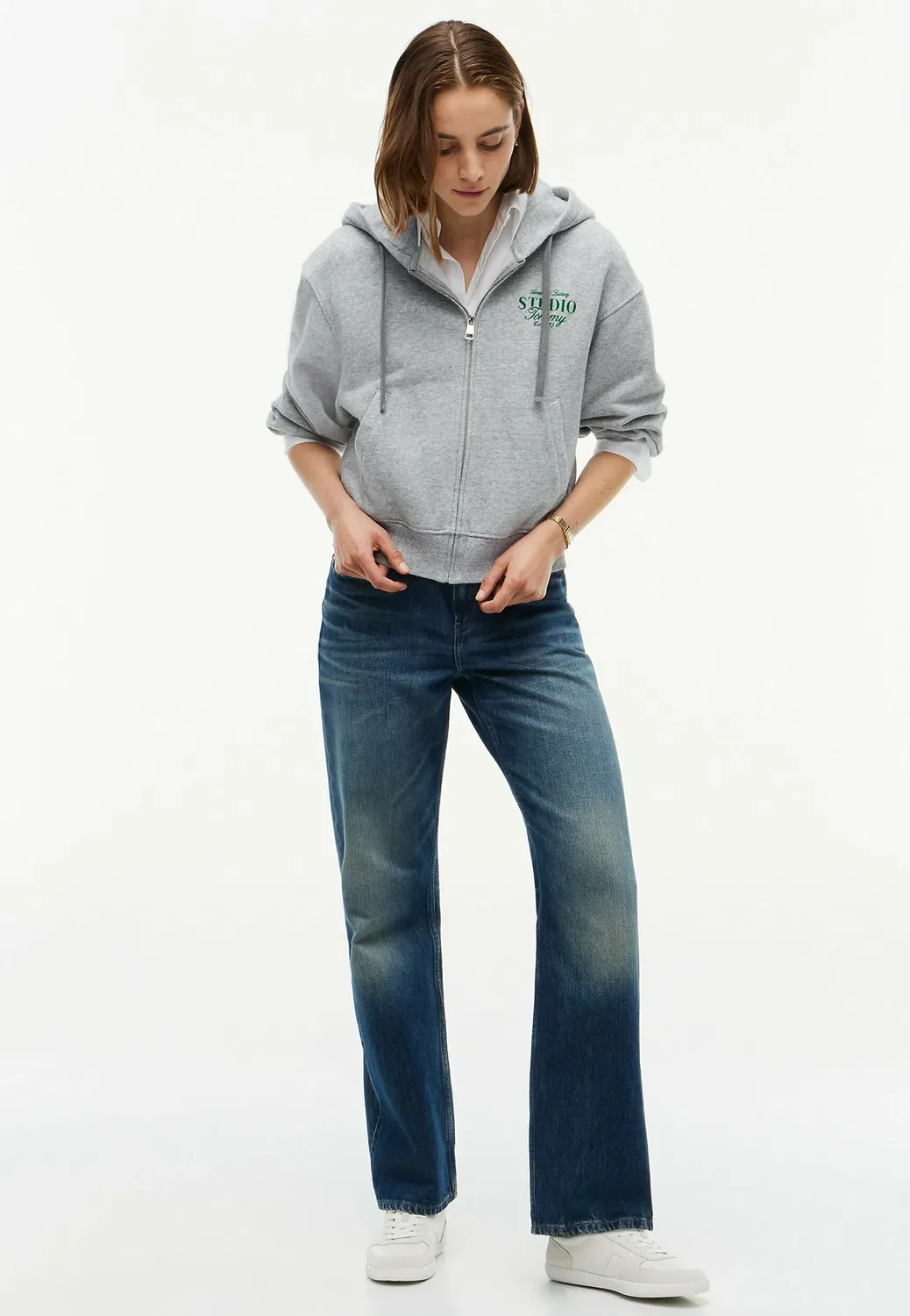 Толстовка с капюшоном на молнии и логотипом, свободного кроя Tommy Hilfiger, Light Grey Htr — фото 2
