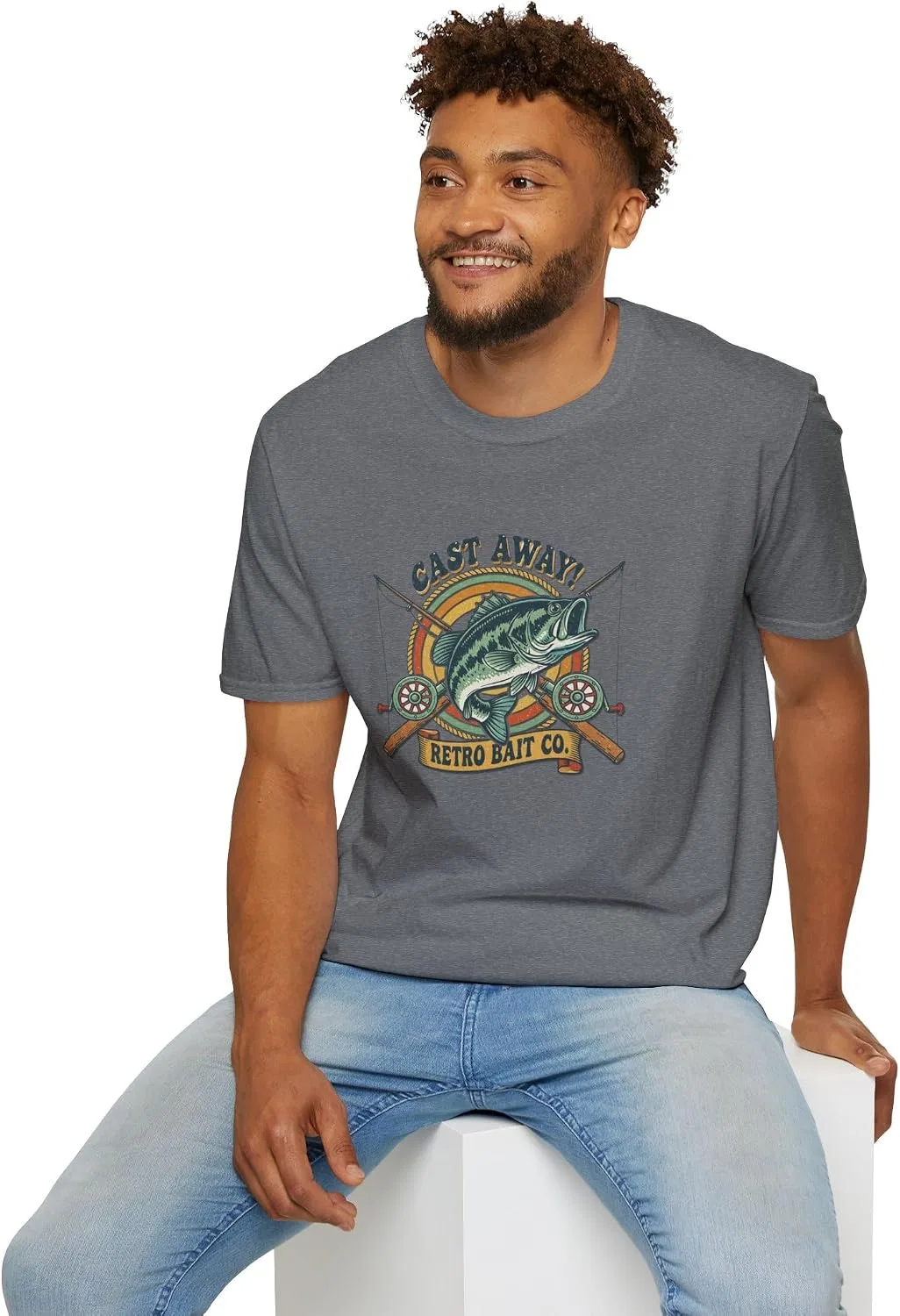 Мужская футболка с принтом Cast Away! Retro Bait Co, графитовый меланж — фото 2