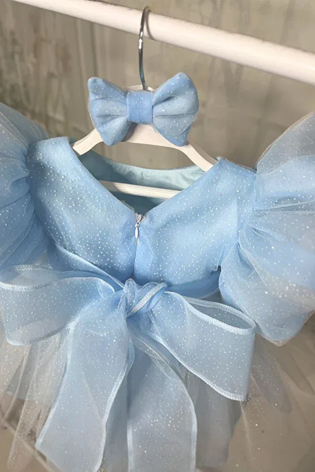 Детское платье для девочек с блестками Glittery organza blue baby girl evening dress romper dress Bertuğ Bebek, Blue — фото 4