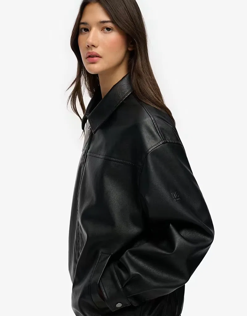 Куртка-бомбер Superdry с воротником, свободного кроя, черный