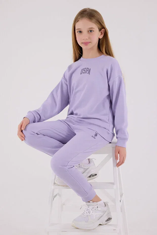 Детский комплект из свитшота и брюк с вышивкой Licensed U.S. Polo Assn., Lilac — фото 3