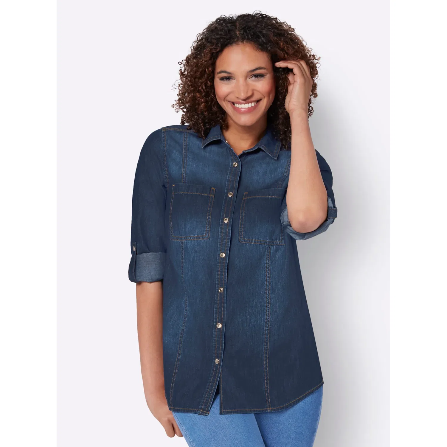 Женская джинсовая блуза на пуговицах Casual Looks, Blue Stone Washed