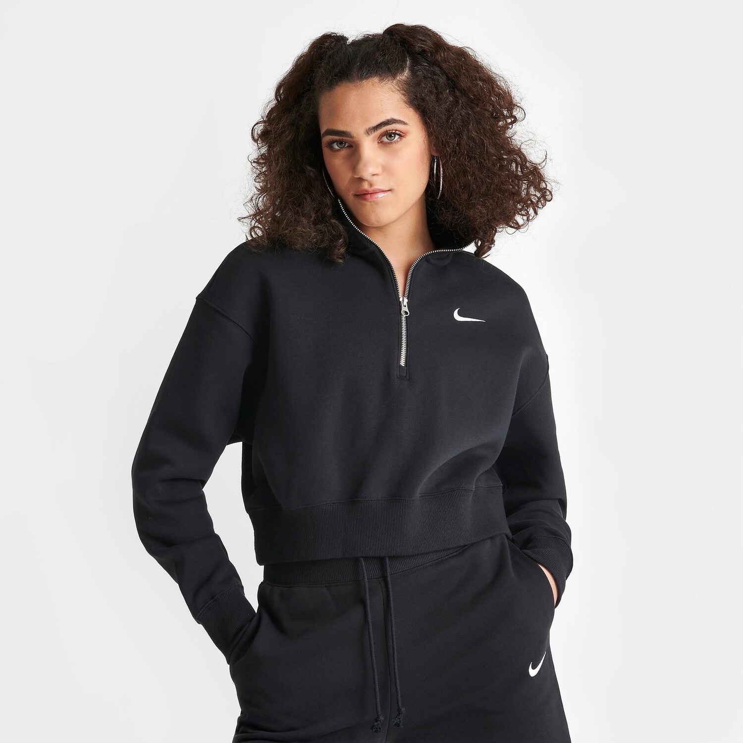 

Женская укороченная толстовка Nike Sportswear Phoenix Fleece Oversized с молнией до половины, черный