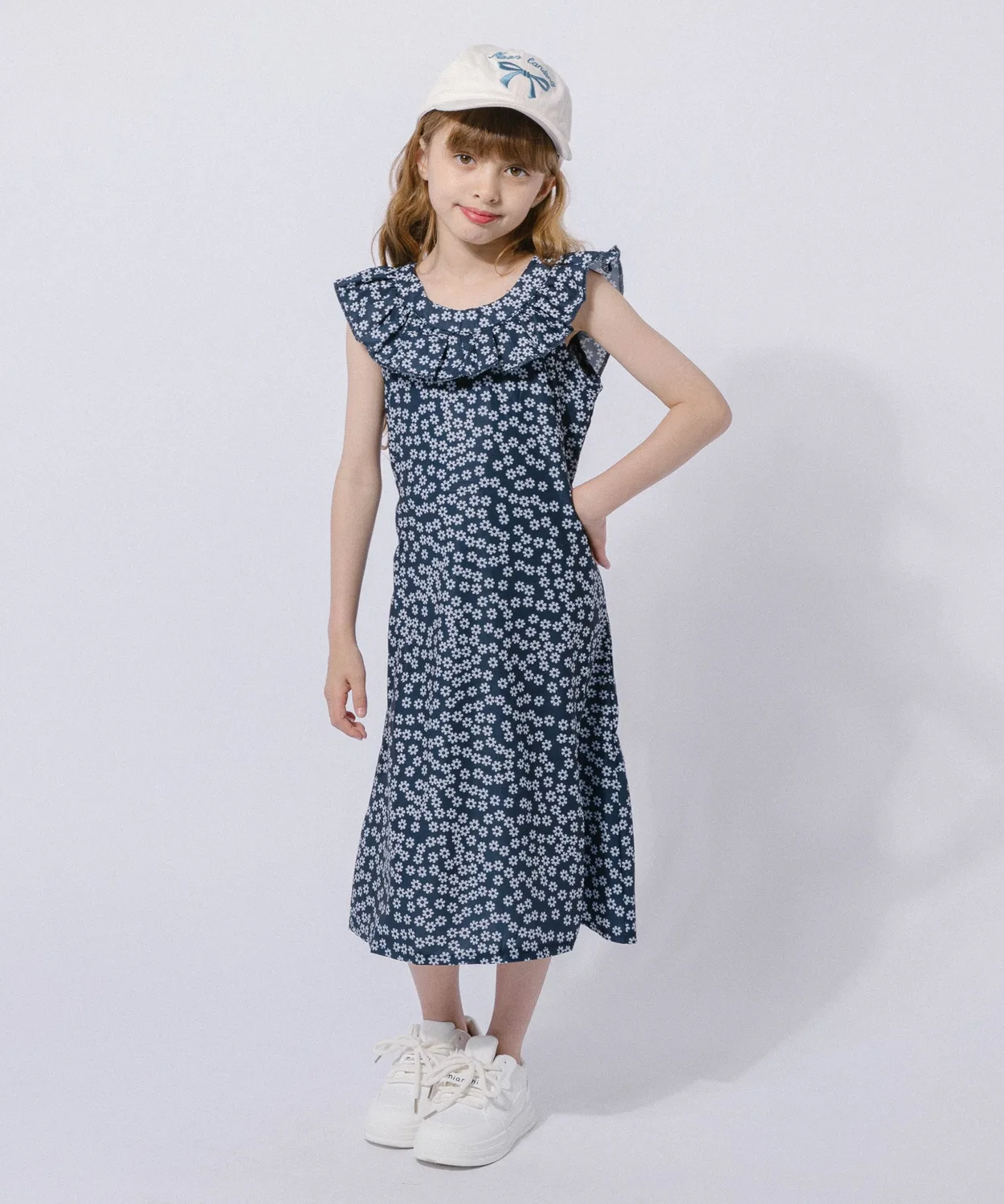 Детское платье для девочек с цветочным принтом, с рюшами, длинное URBAN CHERRY, Navy