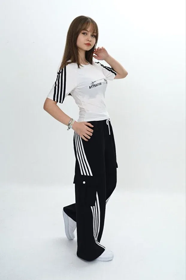 Детский спортивный комплект для девочек с принтом Asortik Kids, Black And White — фото 4
