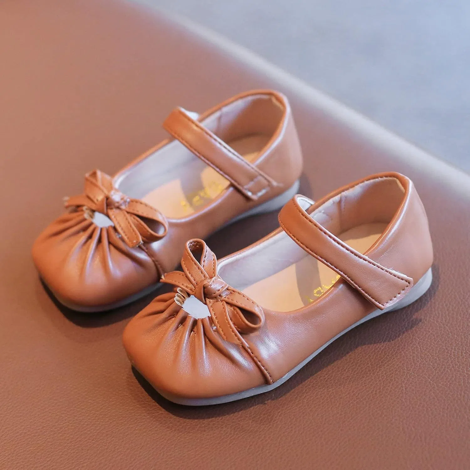 Детские туфли для девочек с цветочным принтом Girls Slippers Monkey Dress Bridesmaids Flats Wedding Kids 1-6Y Girls Flower Party Shoes Shoes Girls Sandals, Brown — фото 2