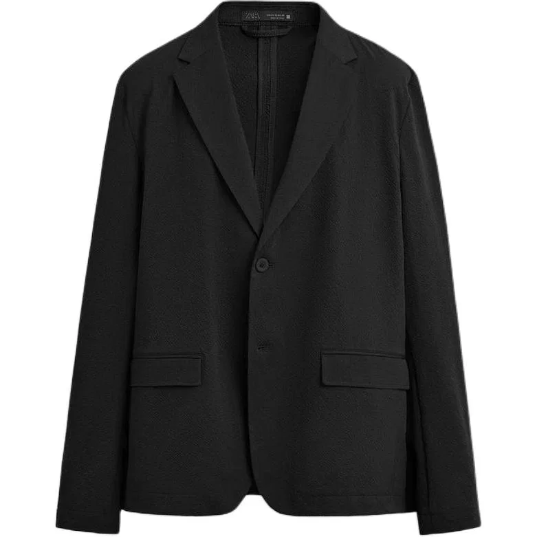 Мужской деловой костюм с пиджаком и брюками, синий, ZARA, Black