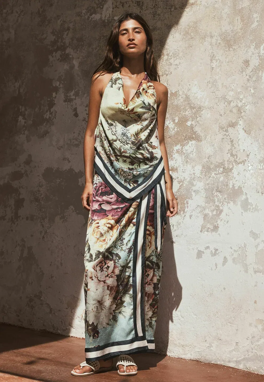 Блузка стандартного кроя с воротником-халтером и воротником-стойкой Next, Floral Print