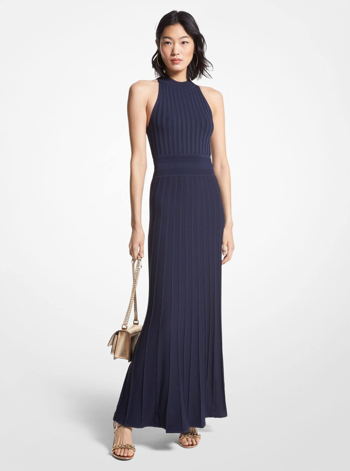 

Платье Michael Michael Kors Ribbed Stretch Knit Halter, темно-синий