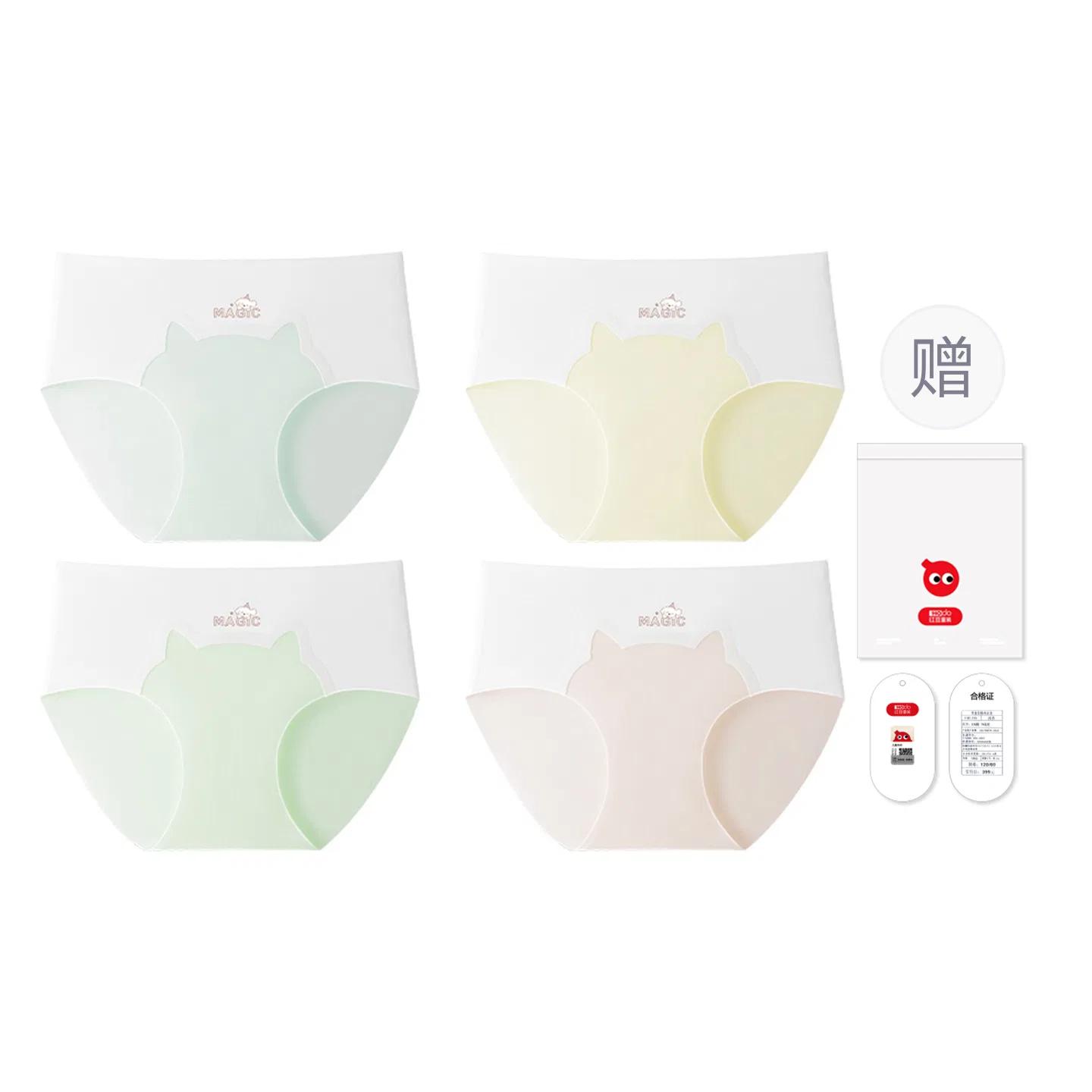 Детские трусы для девочек из микрофибры Red bean, 4 шт, Цвет: Light Blue, Light Yellow, Foam Green, Pink